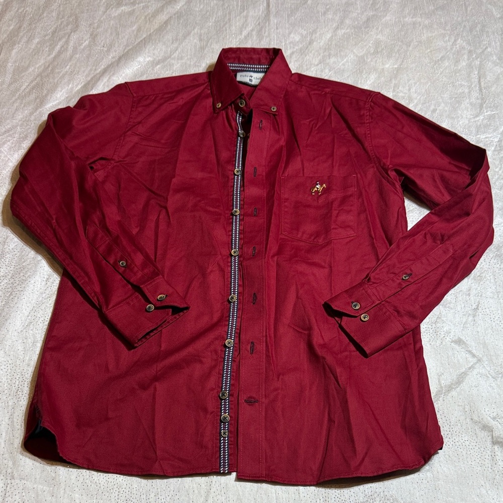 Polo club Men's Red Button-Up shirt size M 100 💯 cotton made in Colombia